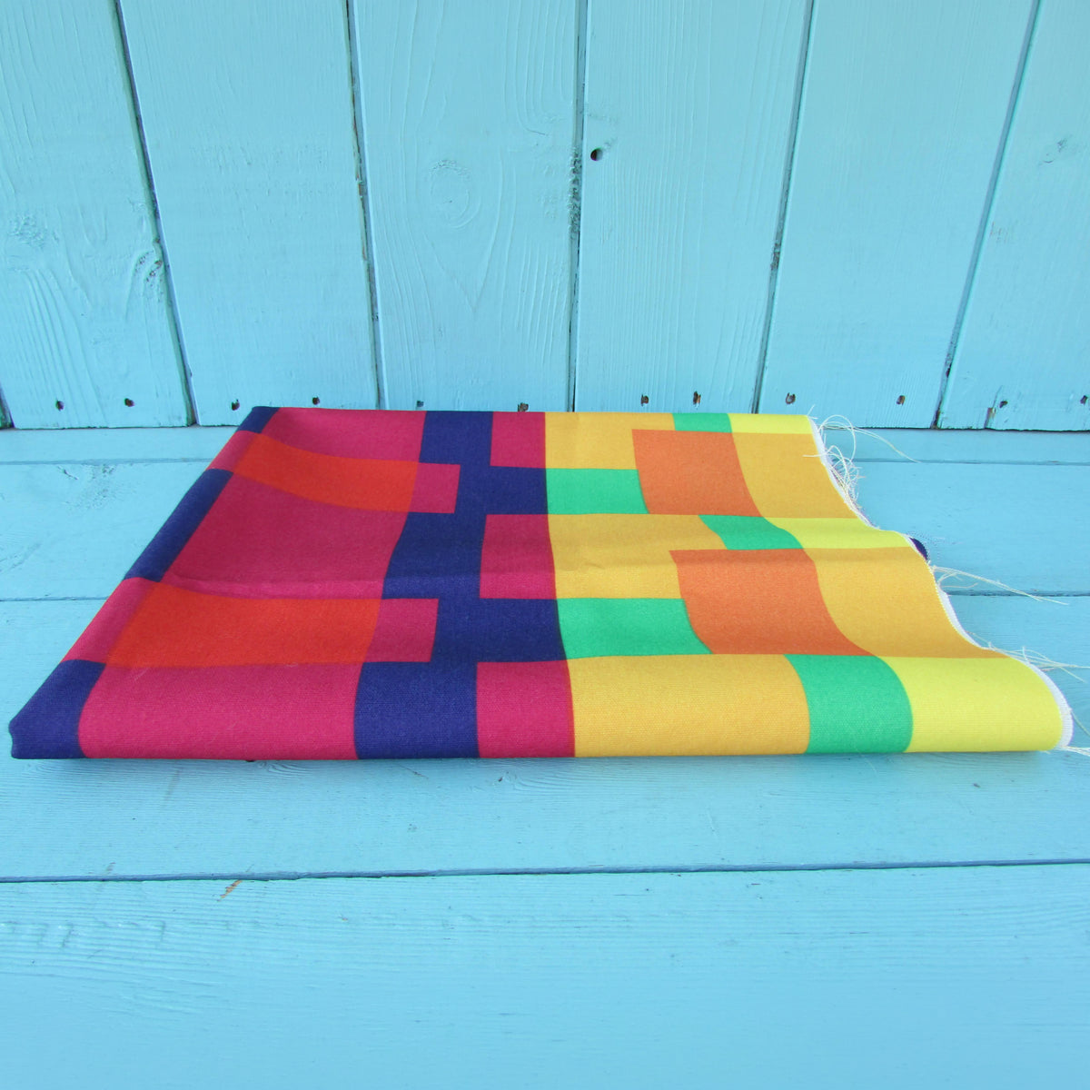 1960s/70s colourful geometric modernist fabric panel, 24" x 55"