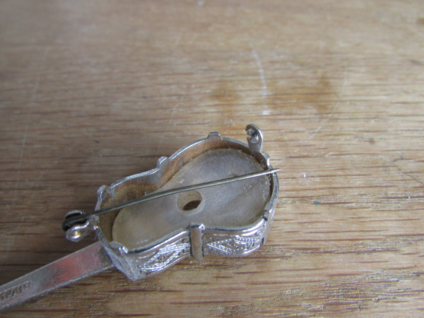 Vintage MOP & silver-tone Toledo guitar brooch