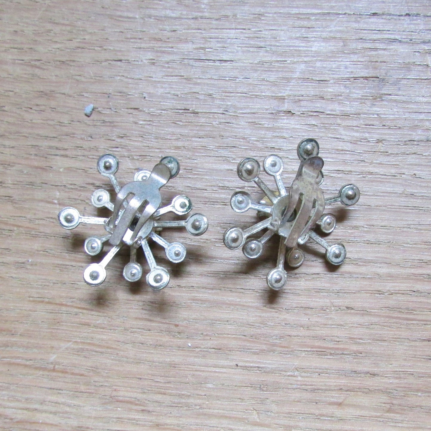1950s silver-tone & aqua rhinestone starburst clip-on earrings