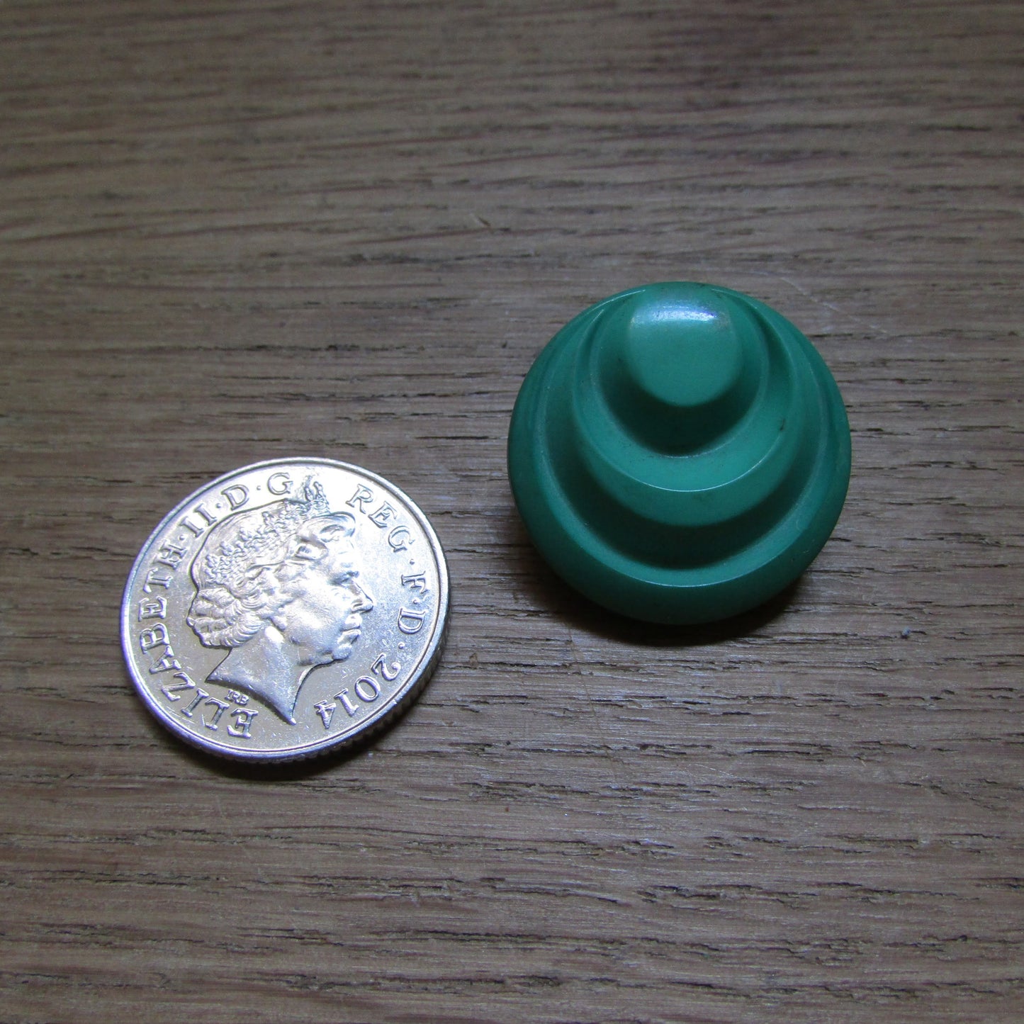 1960s West German large round green ridged plastic stud earrings
