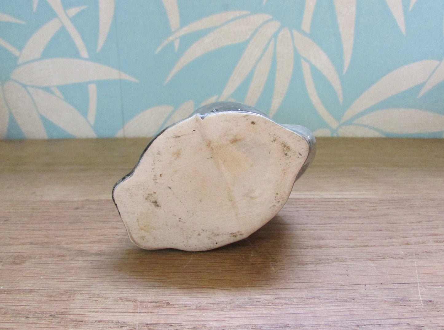 Pair of unusual mid-century grey/charcoal ceramic long-necked scoop head cat vases