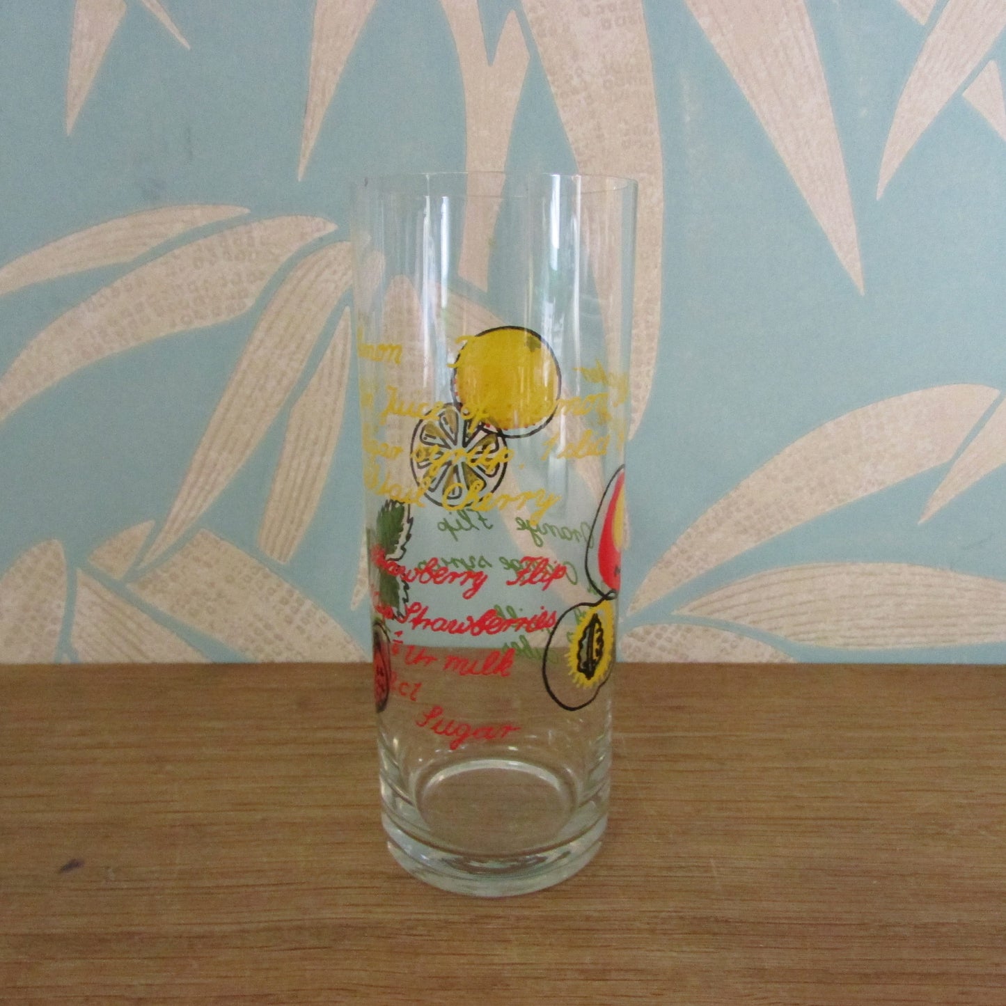 Pair of 1960s/70s retro fruit & cocktail recipe themed highballs