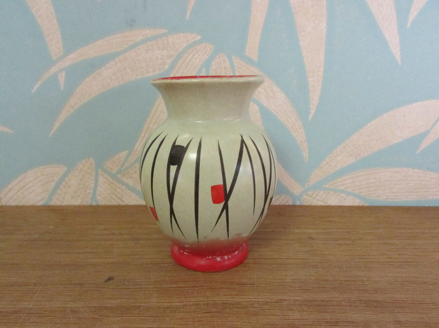 1950s Scheurich Keramik 214-10 grey/red/black abstract pattern posy vase