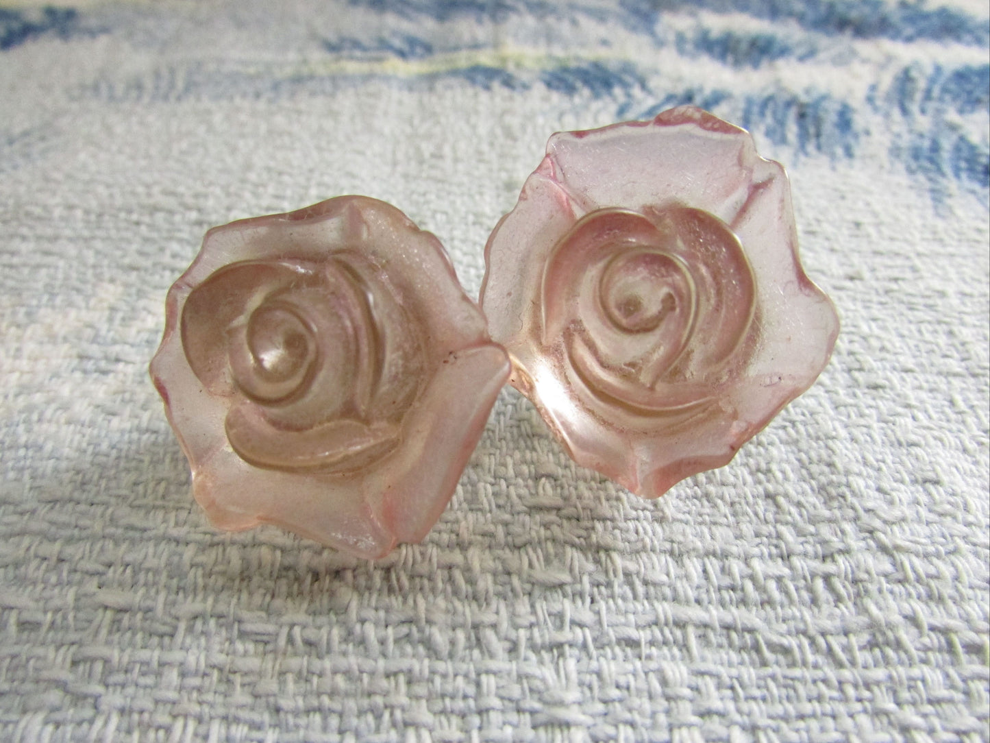 1960s translucent pink resin rose clip-on earrings