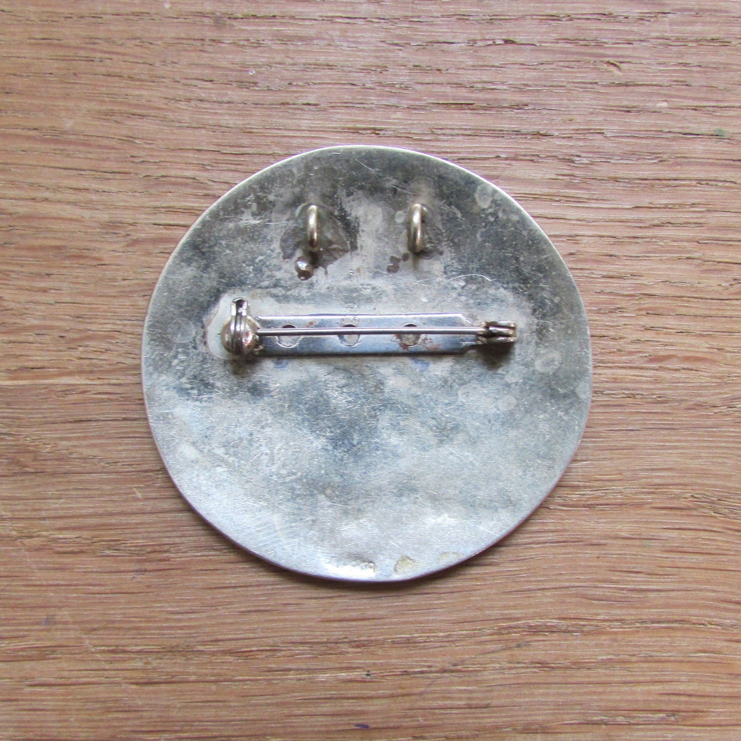 1960s/70s Alpaca silver Aztec-style enamelled blue mosaic circle brooch pendant