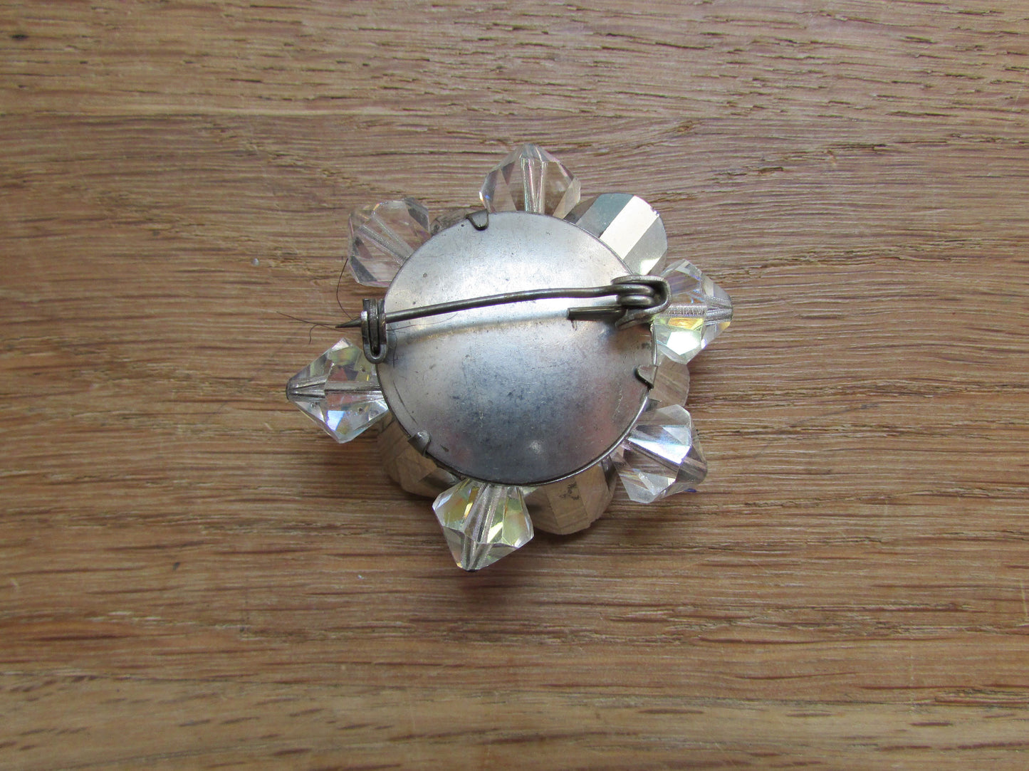 Vintage glass bead 3D flower brooch with iridescent petals