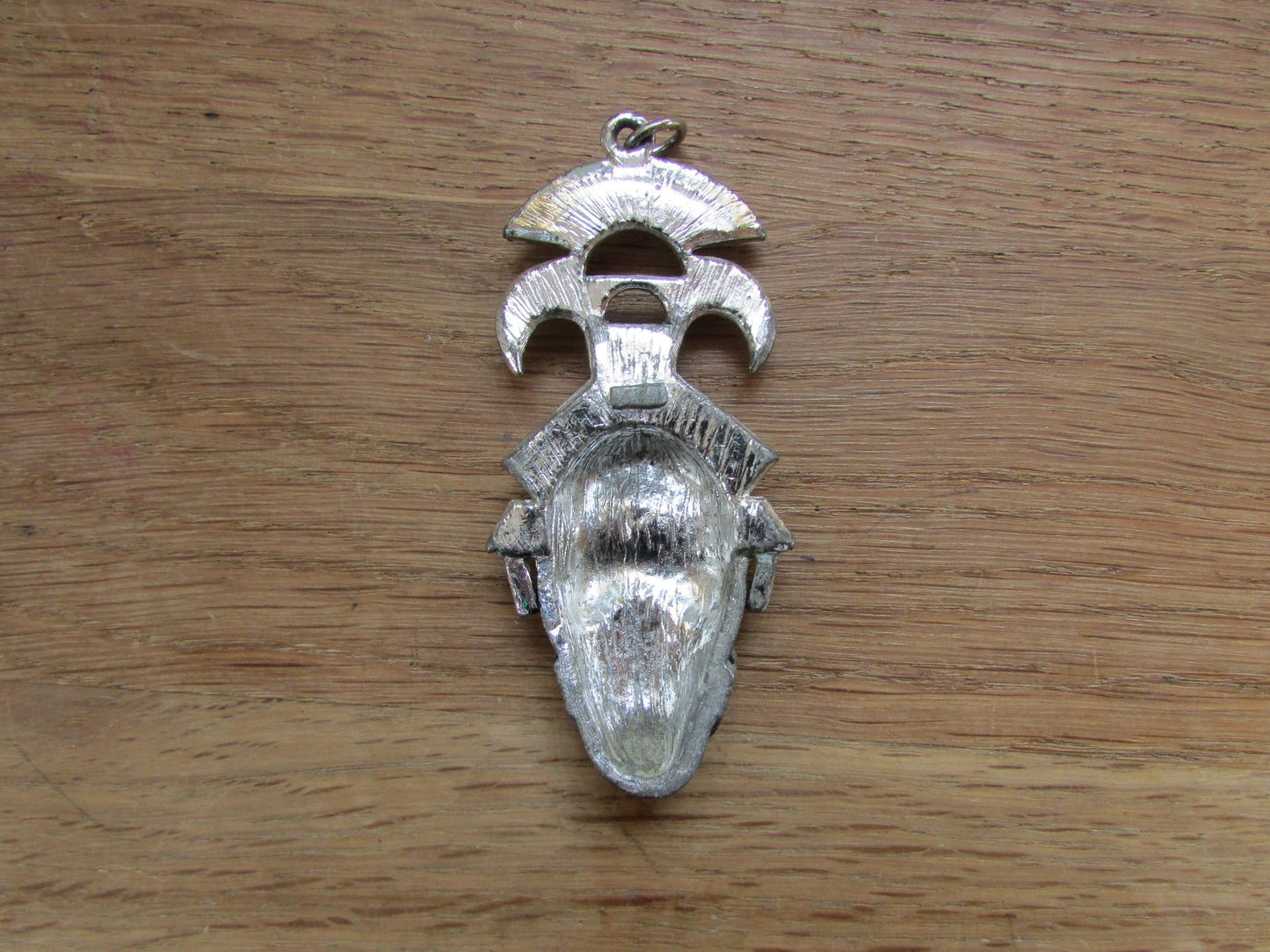 Art Deco silver-tone & black enamel tribal head pendant with diamanté detail
