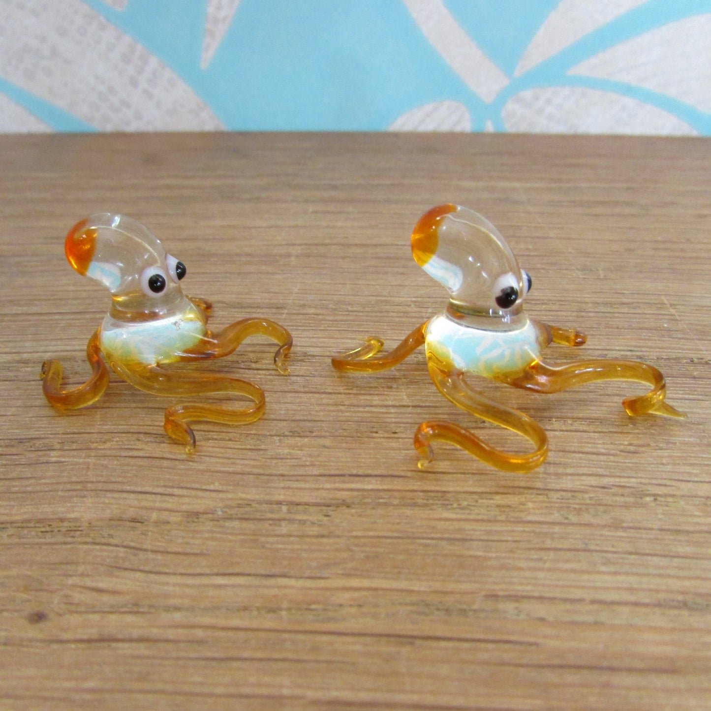 Pair of 1960s/70s hand-blown glass octopus figurines