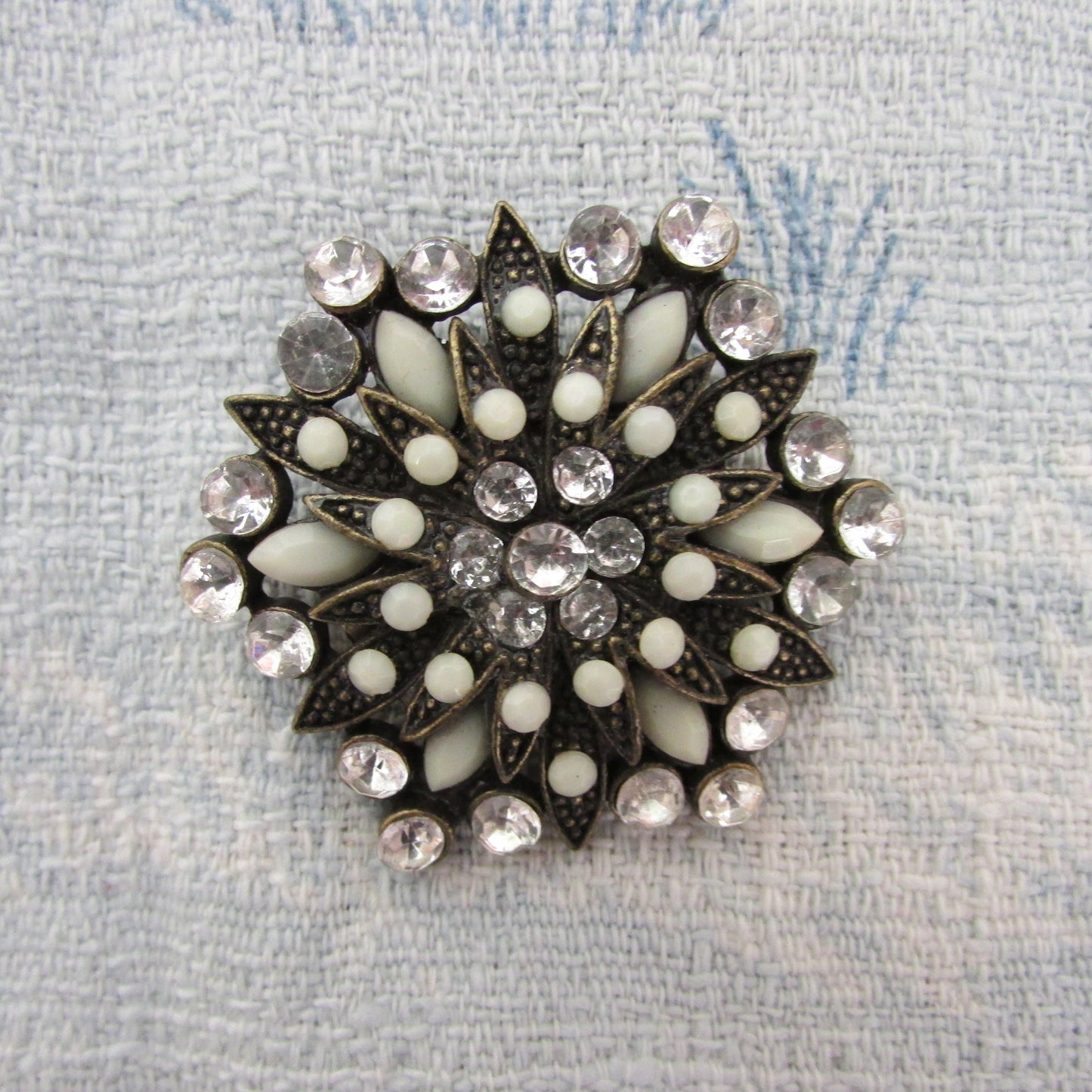 1960s/70s milk glass & rhinestone floral brooch
