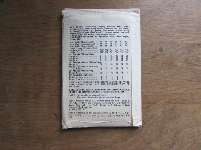 Uncut 1960s blackmore le-roy 8712 sewing pattern for misses' dresses, size 10 (complete)