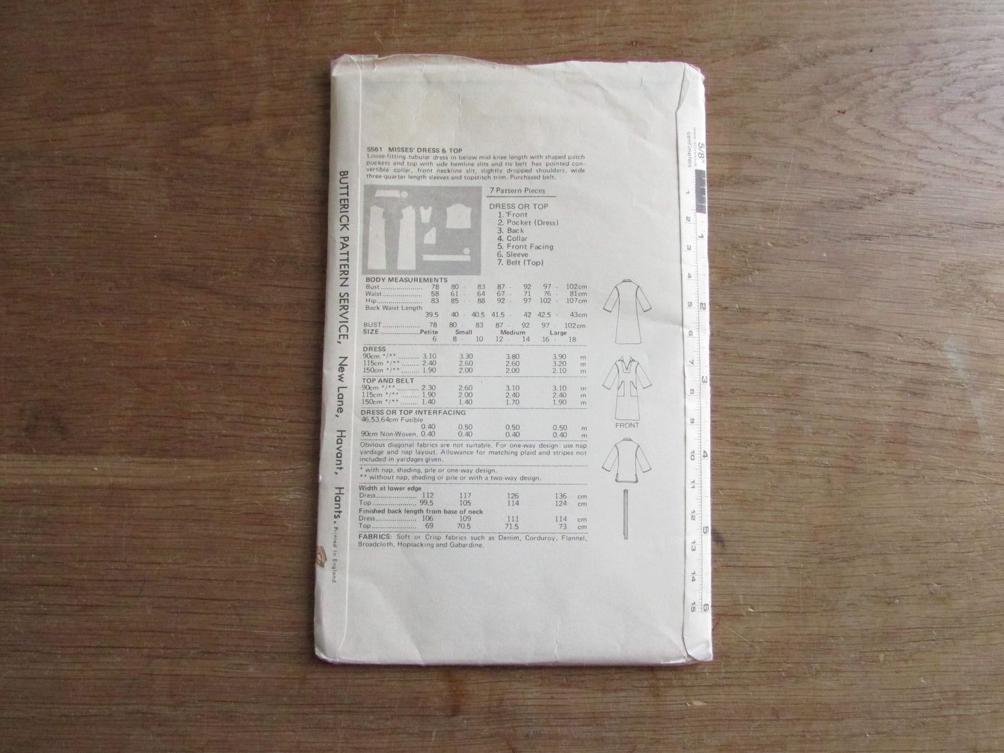Uncut 1970s Butterick 5561 sewing pattern for misses' dress & top, size 12-14 (complete)