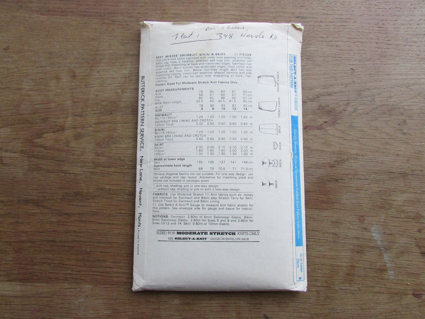 Uncut 1980 Butterick 6537 sewing pattern by John Kloss for misses' swimsuit, bikini & skirt, size 12 (complete)