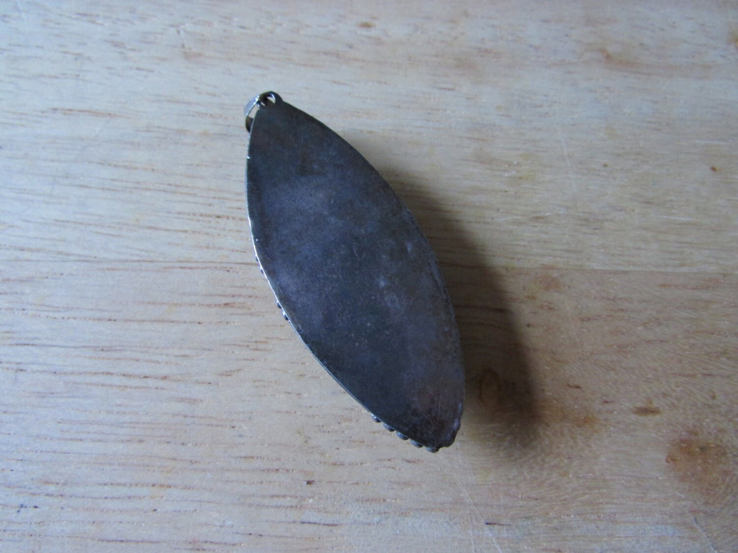 Large vintage silver-tone & green Amazonite stone pendant