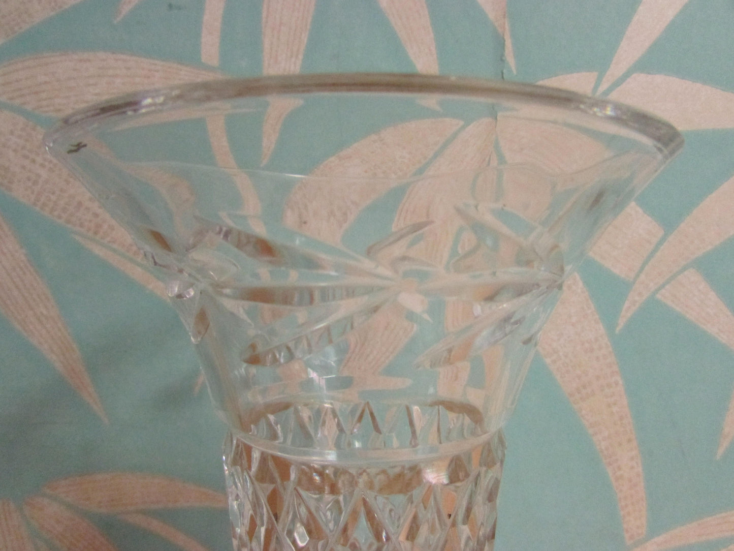 1990s Galway Irish clear cut lead crystal waisted flower vase