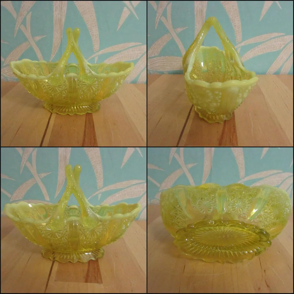 Vintage Davidson primrose yellow 'Lady Chippendale' glass posy basket