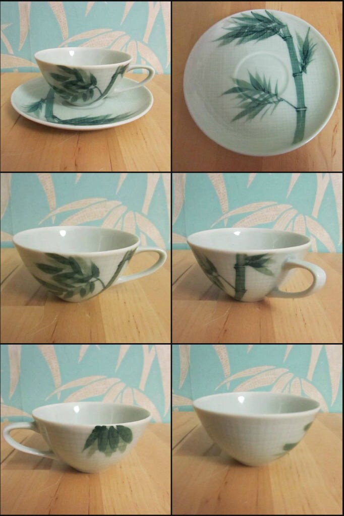 Vintage Celadon China hand-painted underglaze 'Bamboo' (no gold) teaset