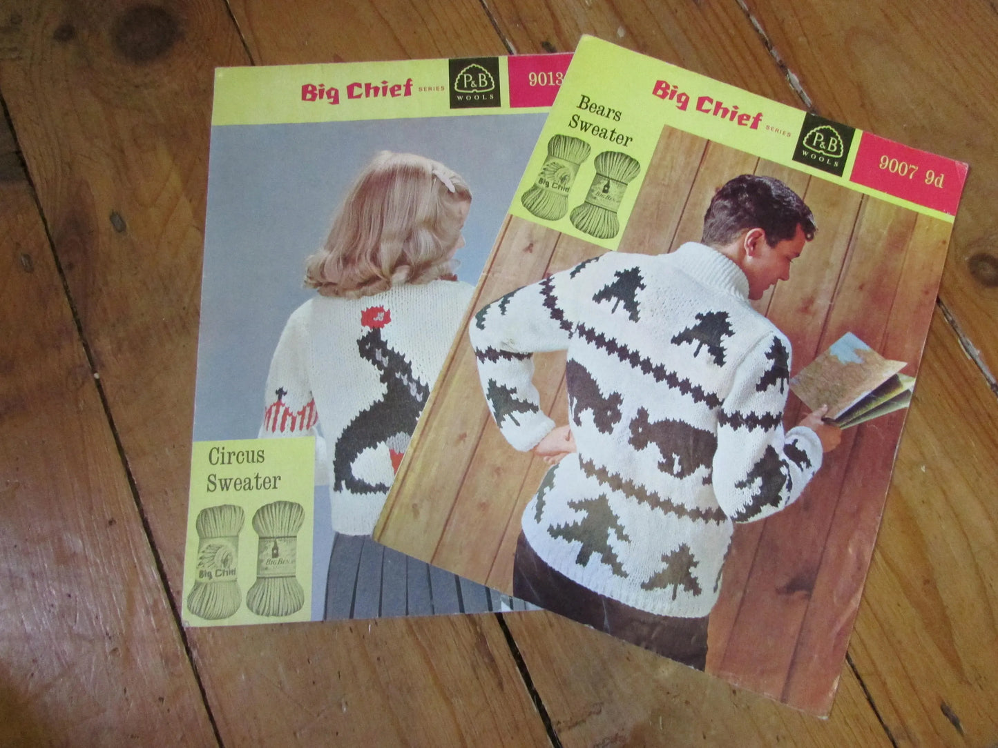1970s P&B Wools Big Chief Series 9013 knitting pattern for Circus motif sweater