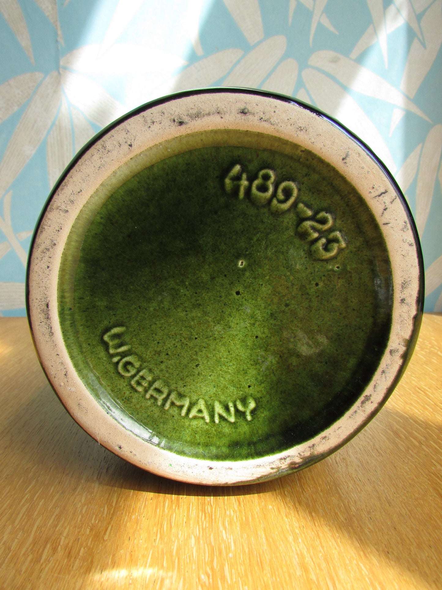 1970s Scheurich, West Germany, dark green 'Foligna' textured handled art vase