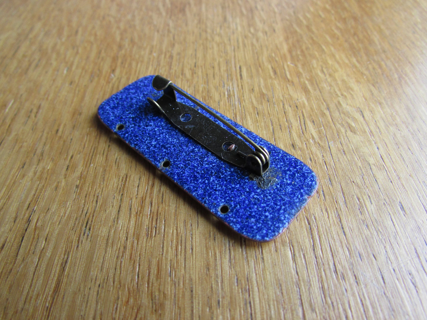 circa. 1960s studio art enamel abstract swirls on copper rectangular brooch