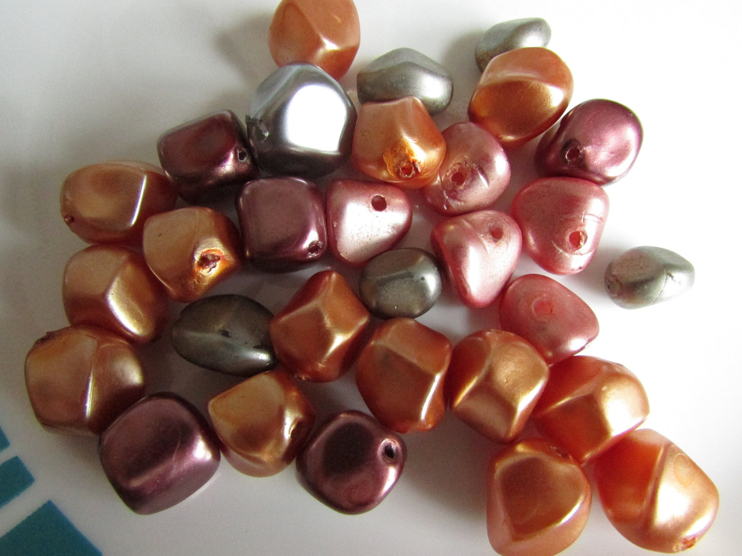 30 vintage metallic copper tone plastic rounded square beads
