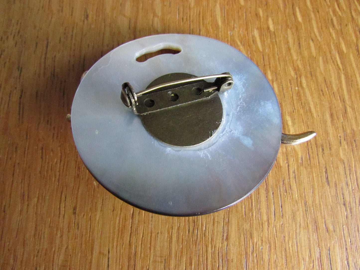 Home-made brooch using vintage silver & gold-tone gecko, and abalone round