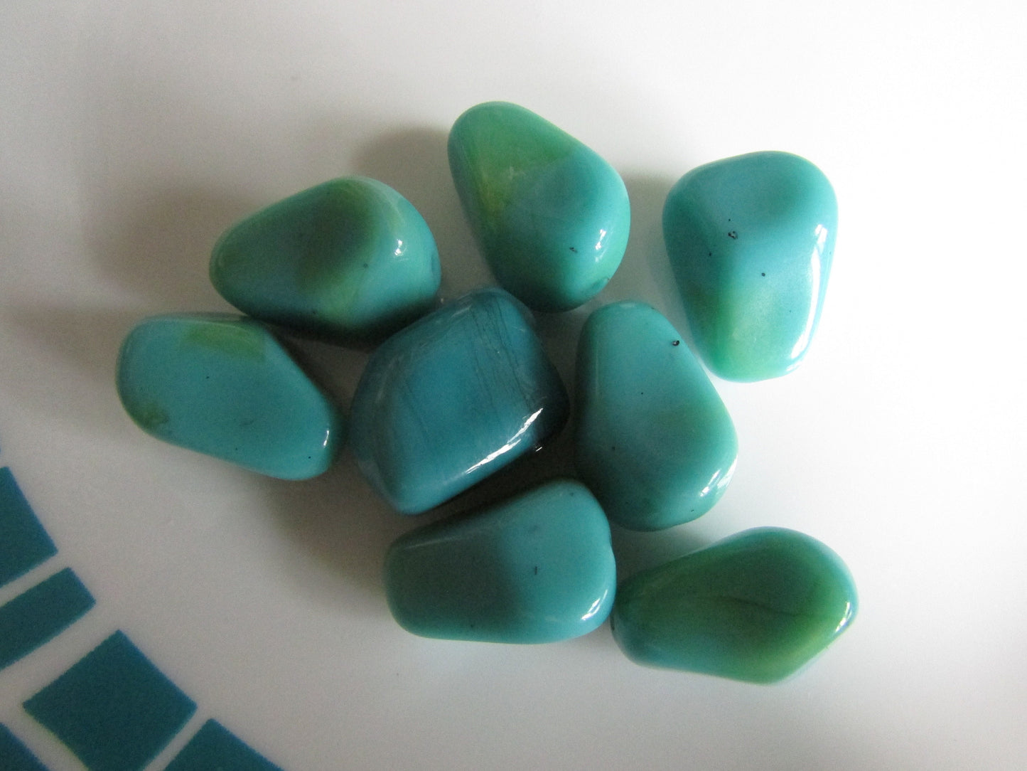 8 vintage streaked turquoise plastic trapezoid beads