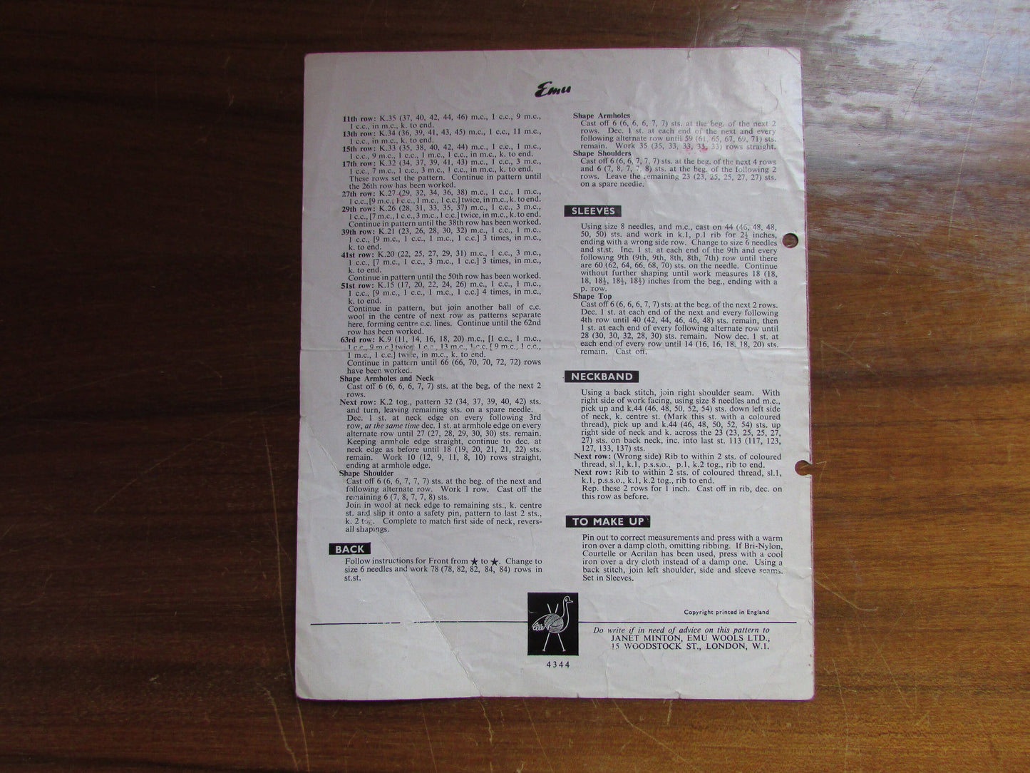 1960s Emu 344 knitting pattern for his & her's sweaters