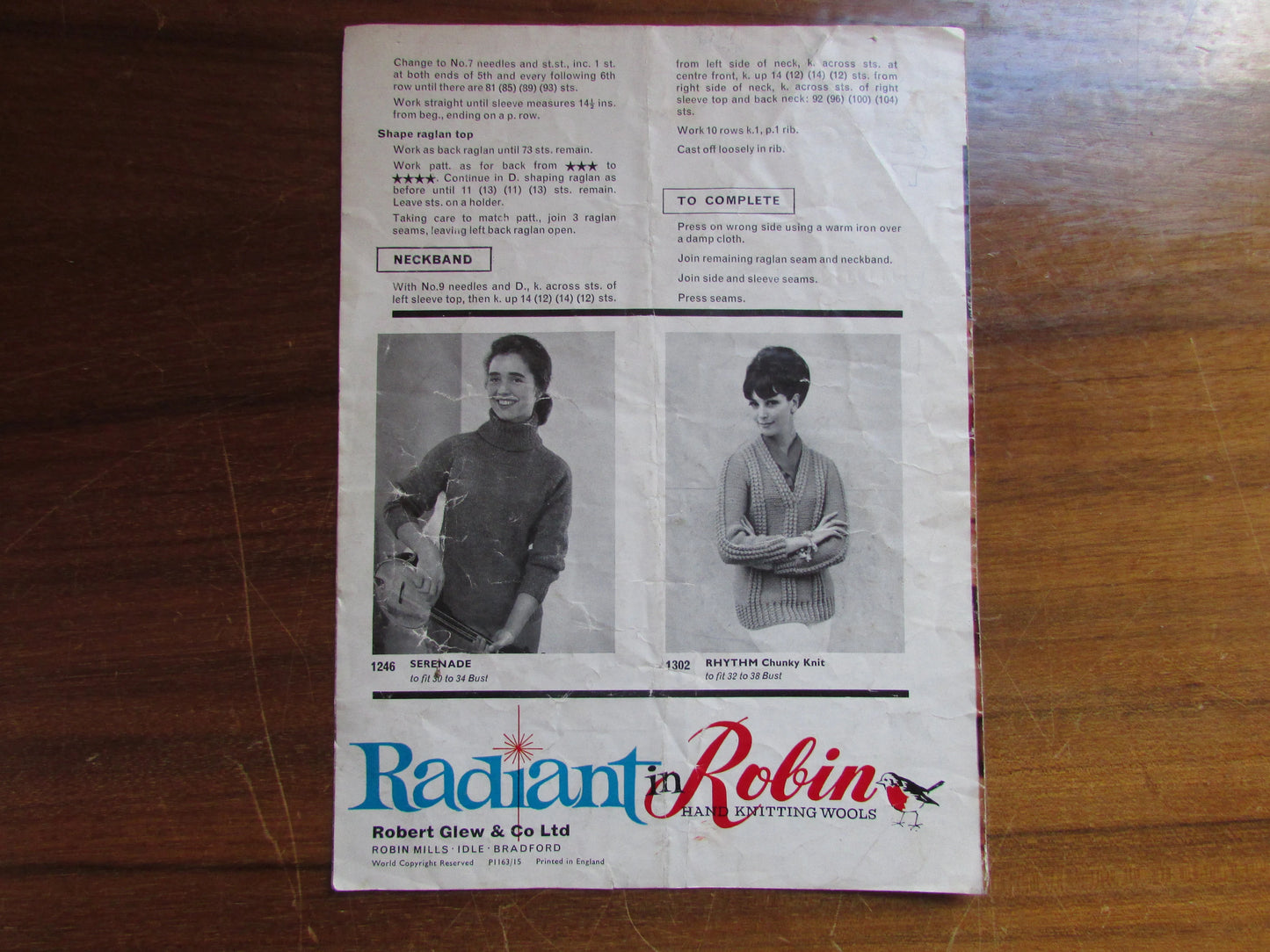 1960s Robin 1301 knitting pattern for three-colour patterned sweater