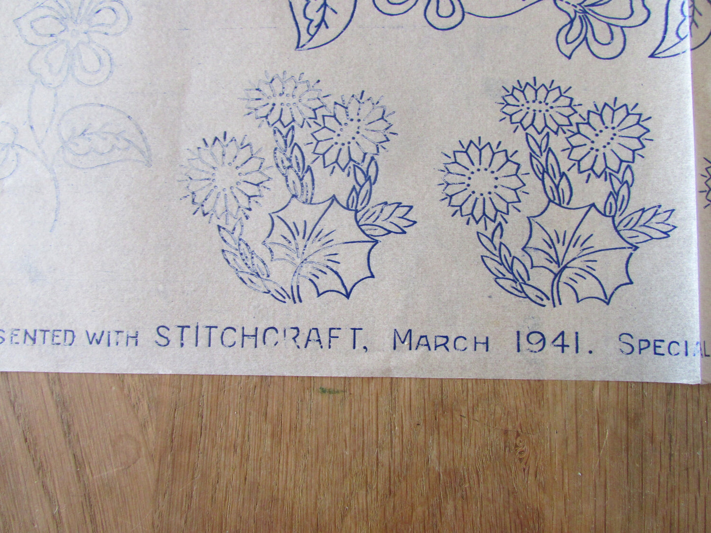 Unused 1941 Stitchcraft thistles embroidery transfer