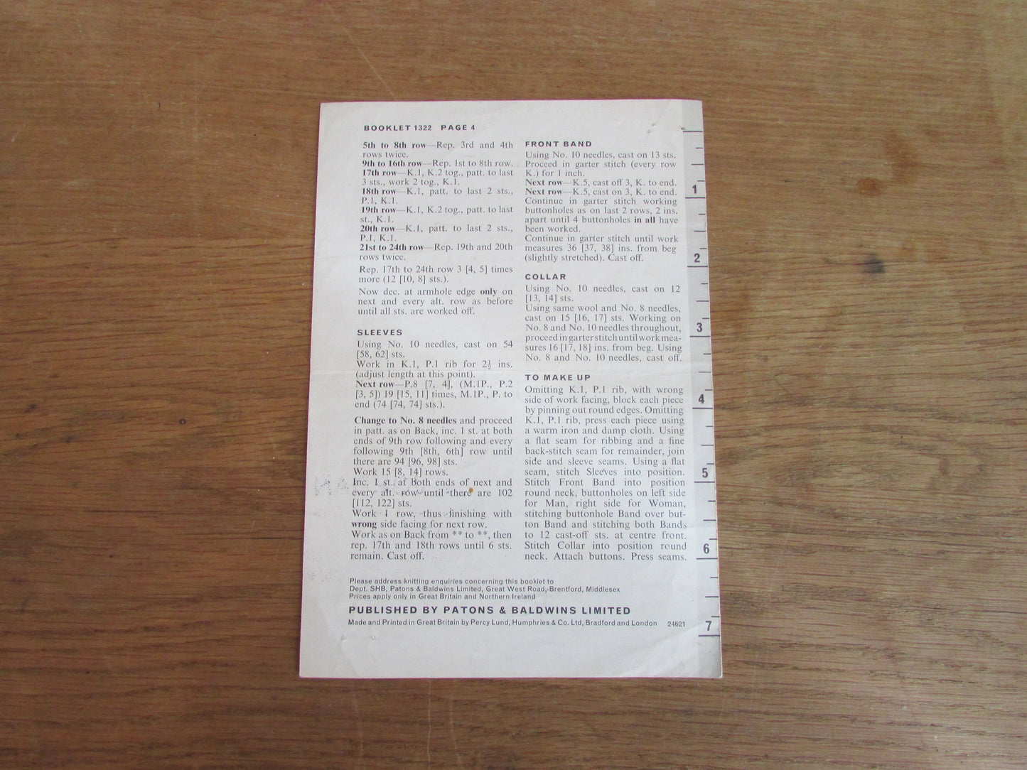 1960s P&B No.1322 knitting pattern for the unisex 3-D stitch sweater