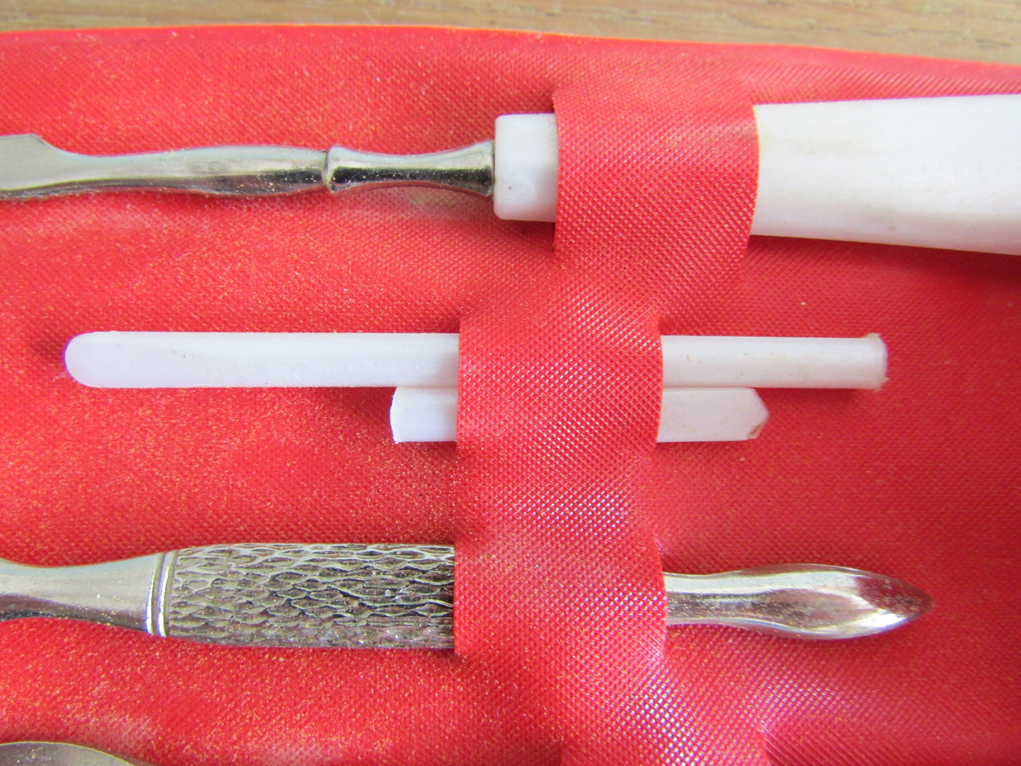 1960s miniature manicure set with musical-themed pouch