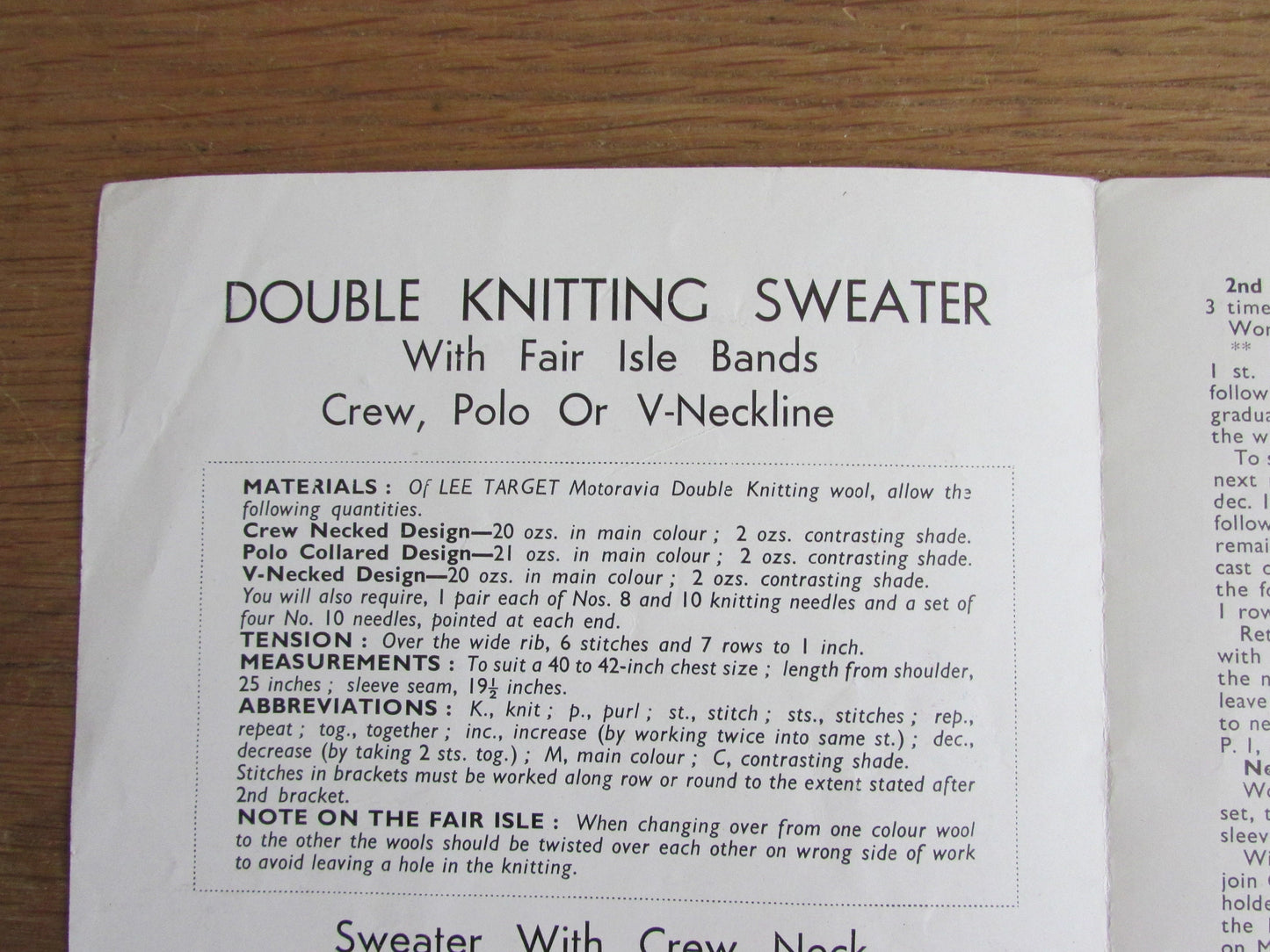 Vintage Bestway B3081 knitting pattern for sweater with Fair Isle bands, chest 40-42"