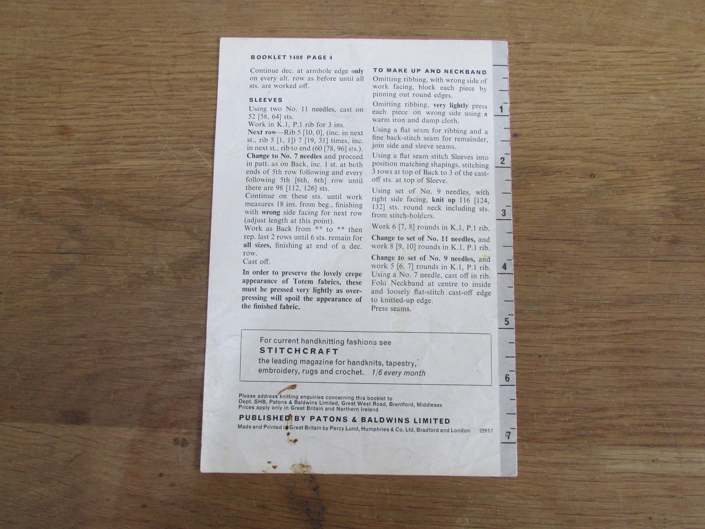 1960s Patons No.1408 knitting pattern for raglan sweater