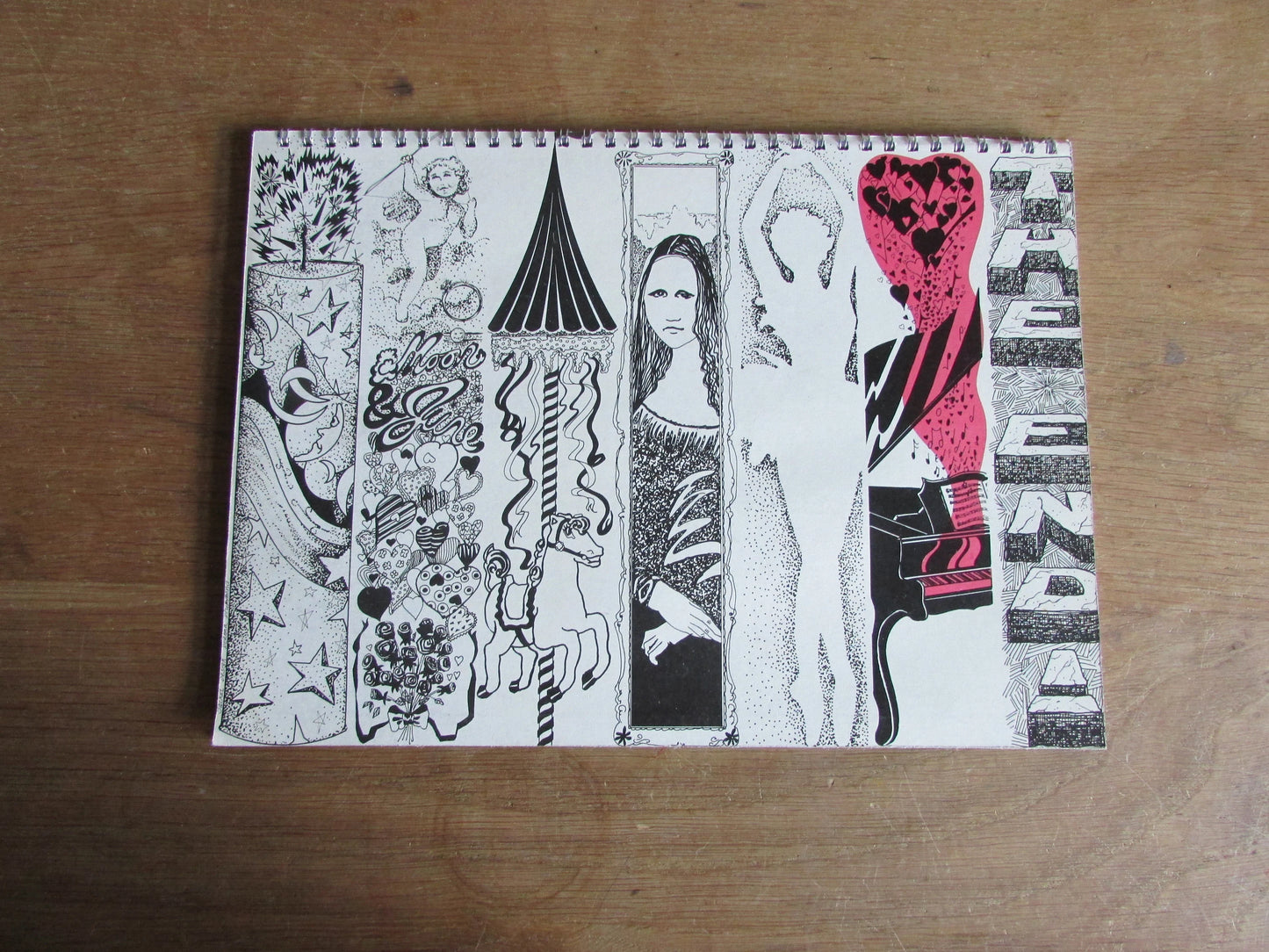 Home-made A4 wire-bound sketchbook using 100% recycled 140gsm Cartridge Paper, Mona Lisa, red