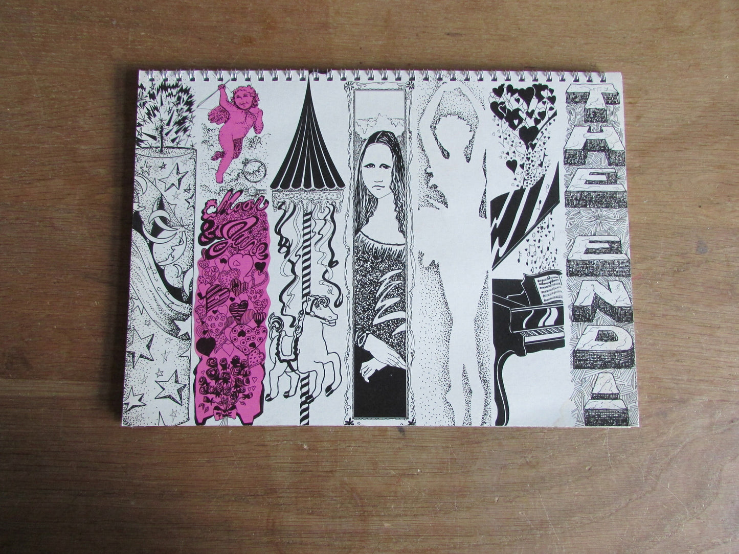 Home-made A4 wire-bound sketchbook using 100% recycled 140gsm Cartridge Paper, Mona Lisa, pink