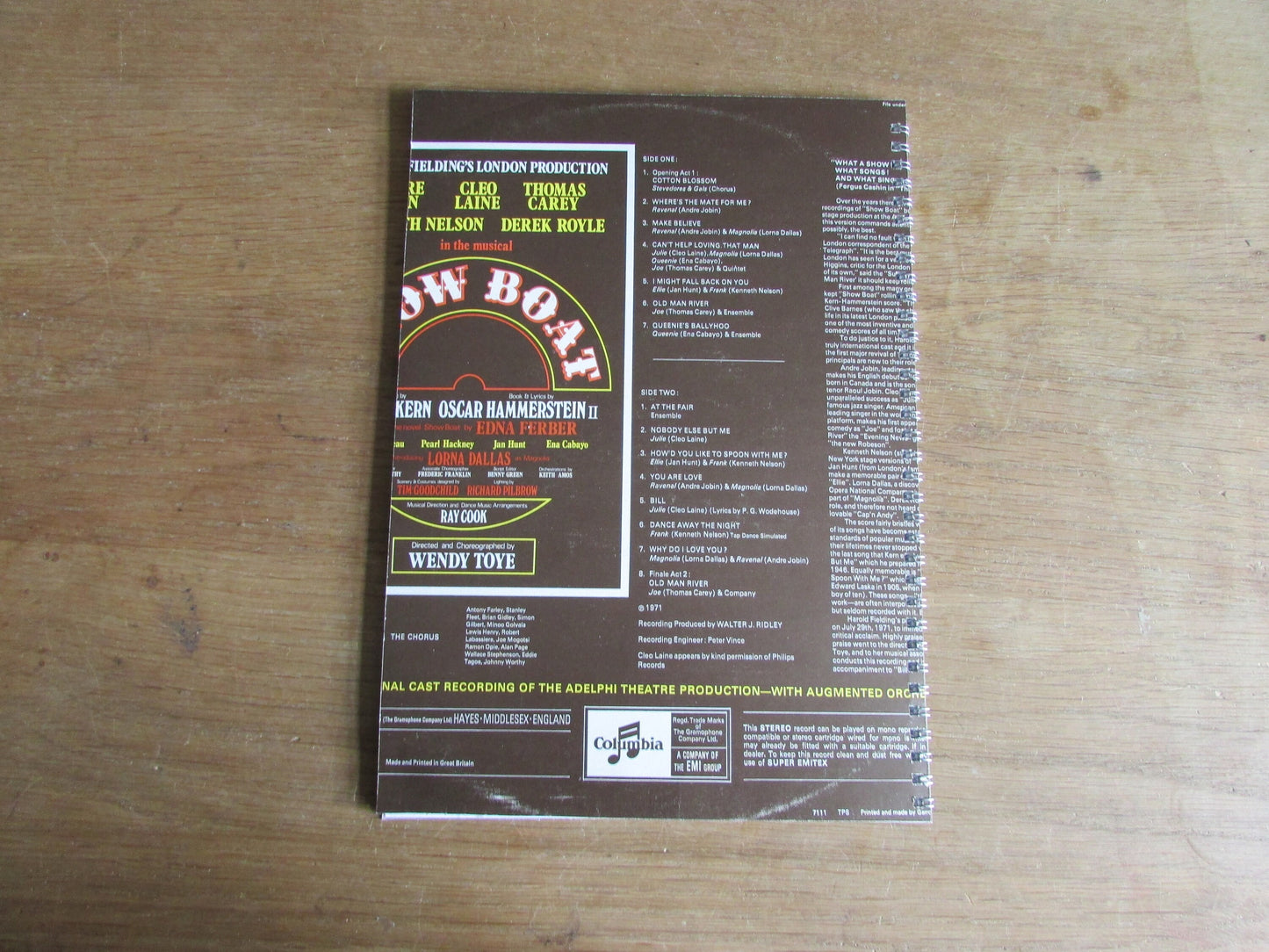 Home-made A4 wire-bound notebook, 30 sheets lined paper, Show Boat