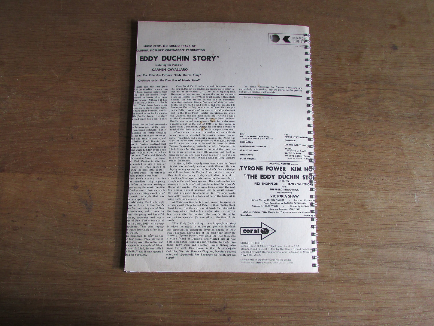 Home-made A4 wire-bound notebook, 30 sheets lined paper, The Eddy Duchin Story