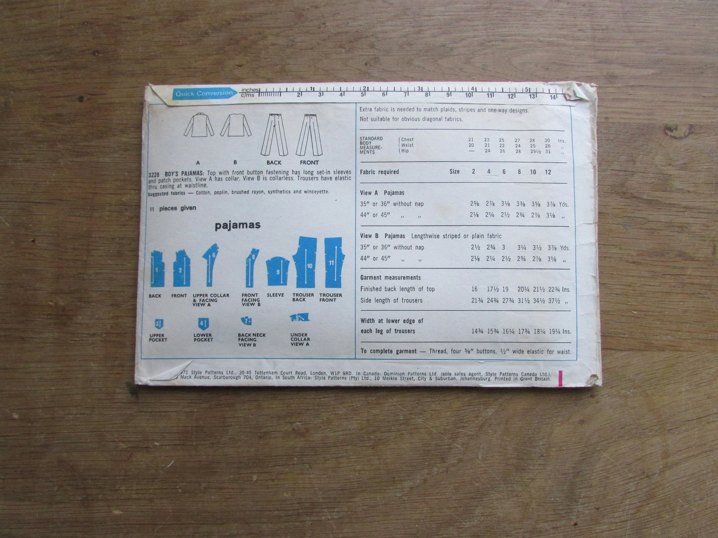 Part cut 1971 Style 3228 sewing pattern for boy's pajamas, size 6 (complete)