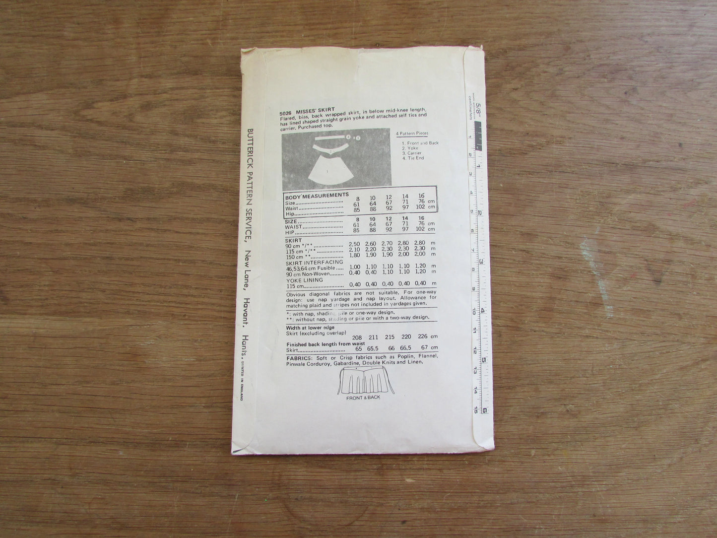 Used 1970s Butterick 5026 sewing pattern for misses' Wrap-and-Go skirt, size 10 (complete)