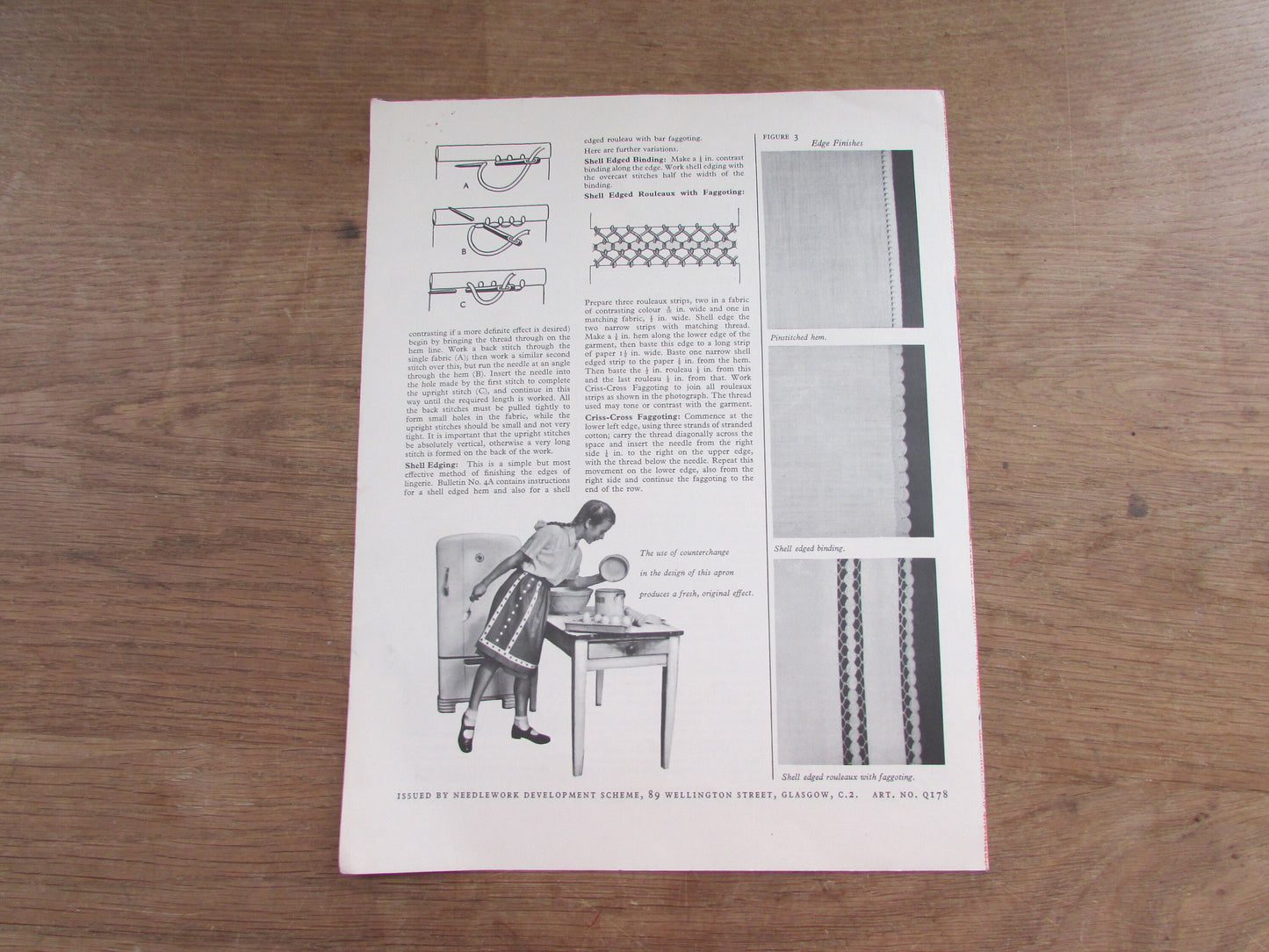 Mid-century NDS Bulletin 27A 'And So To Sew' fabric selection; edge finishes