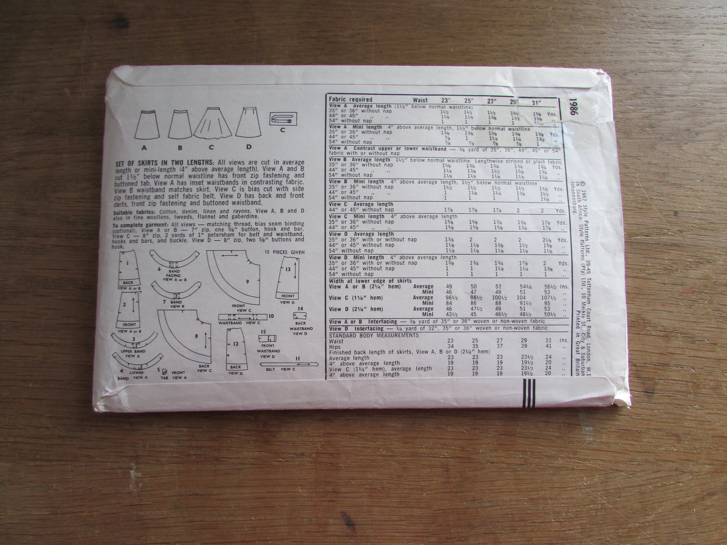 Part cut 1967 Style 1986 sewing pattern for misses' set of skirts, size 8-10 (complete)