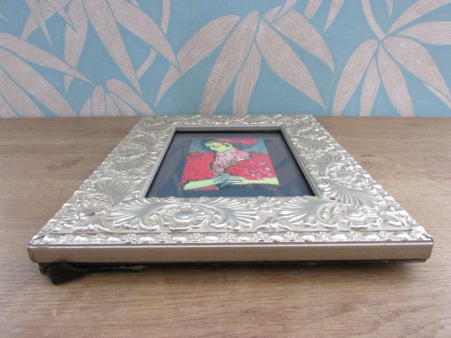 Vintage silver-tone embossed baroque floral frame