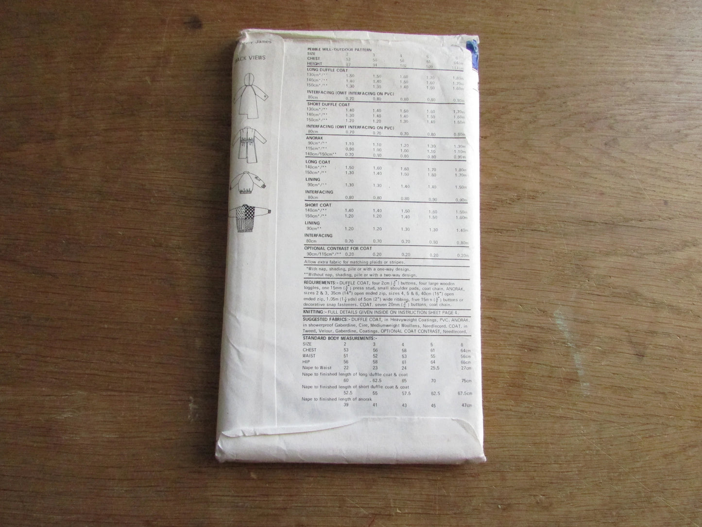 Uncut 1980s BBC Pebble Mill at One sewing pattern by Hilary James for child's outdoor coats, sizes 2-6 (complete)