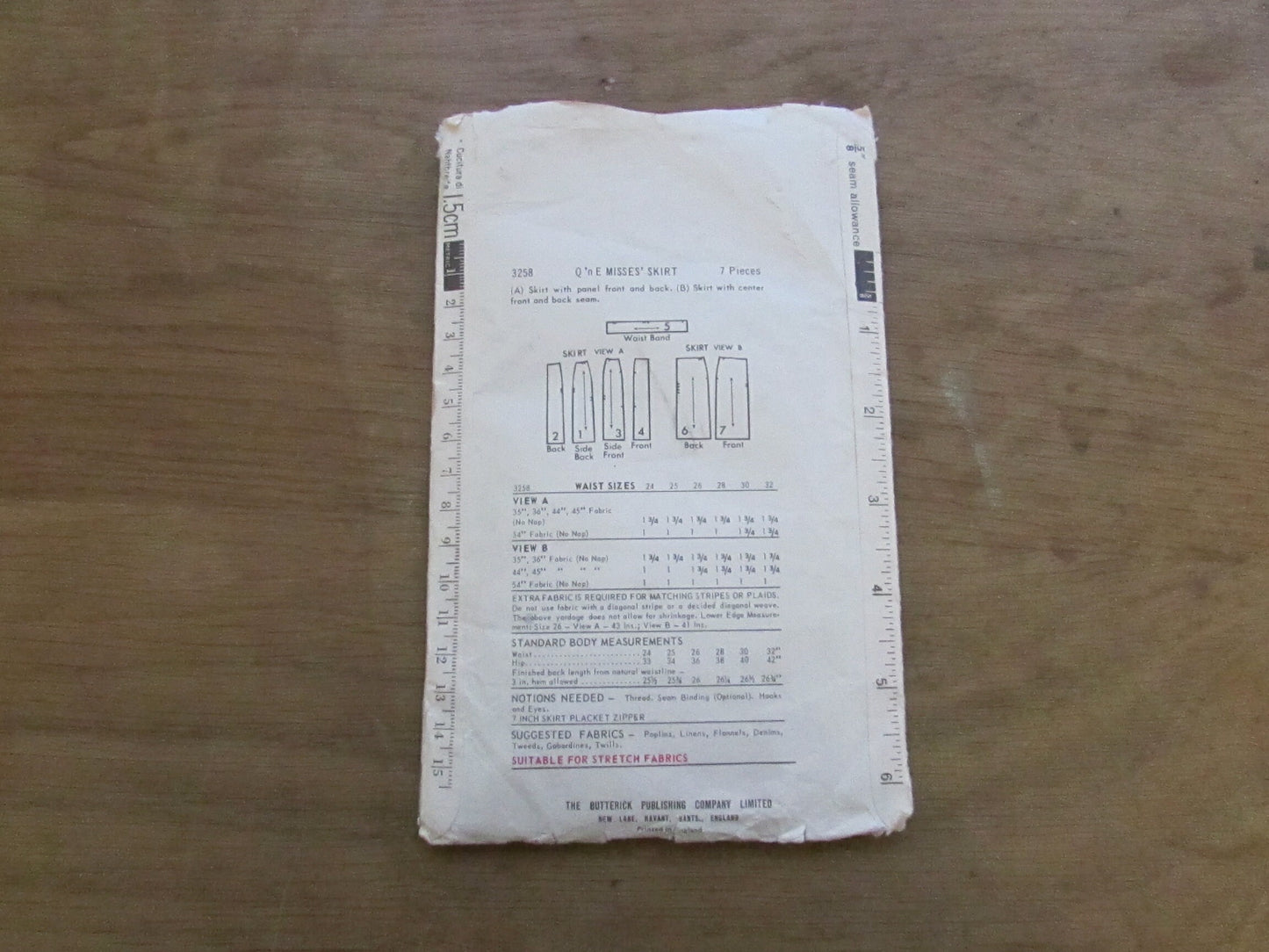 Part cut 1960s Butterick Q 'n E 3258 sewing pattern for misses' skirt, size 10 (complete)