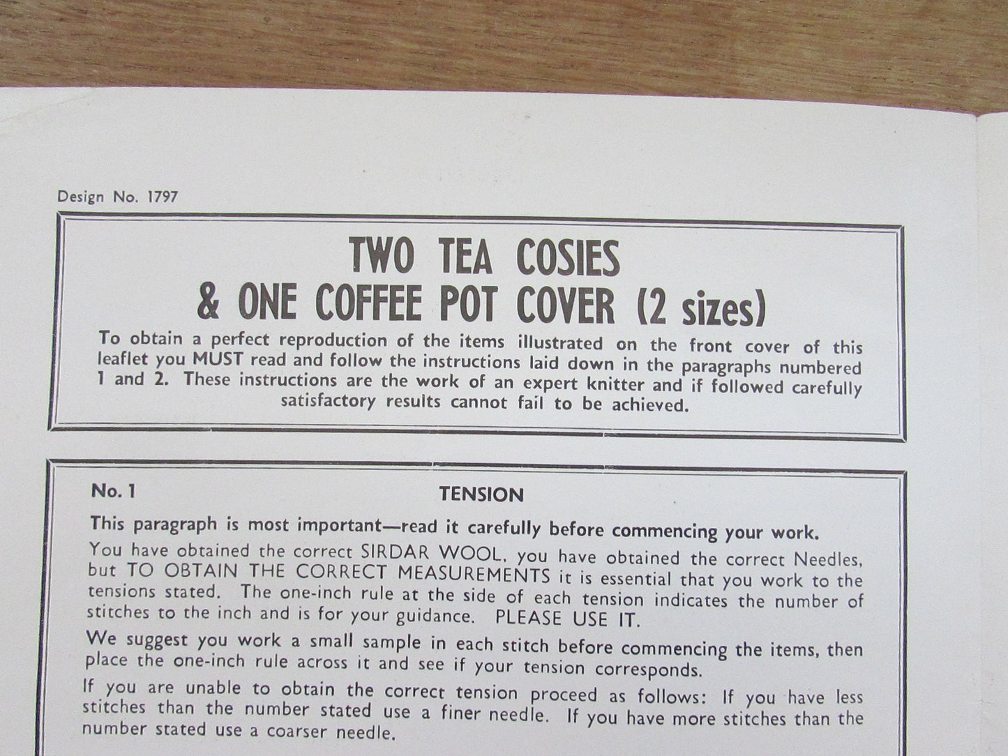 1940s Sirdar 1797 knitting pattern for two tea cosies, & one coffee pot cover