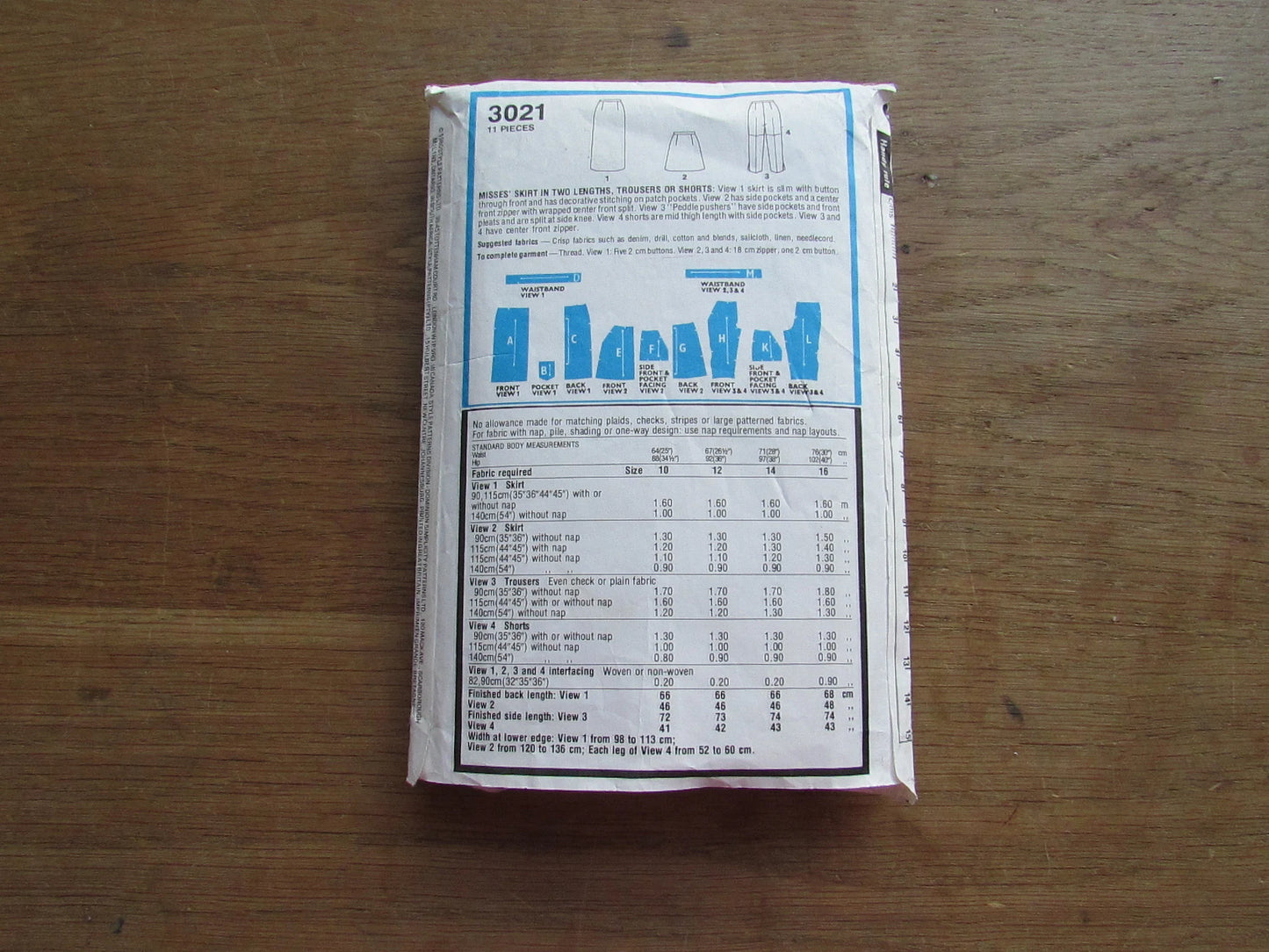 Part cut 1980 Style 3021 sewing pattern for misses' skirt, trousers or shorts, size 12 (complete but missing instructions)