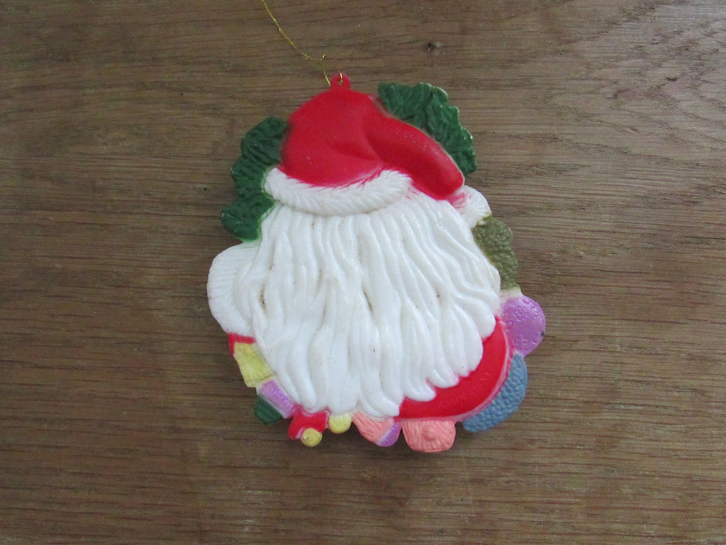 Pair of vintage hard plastic Father Christmas/Santa tree ornaments