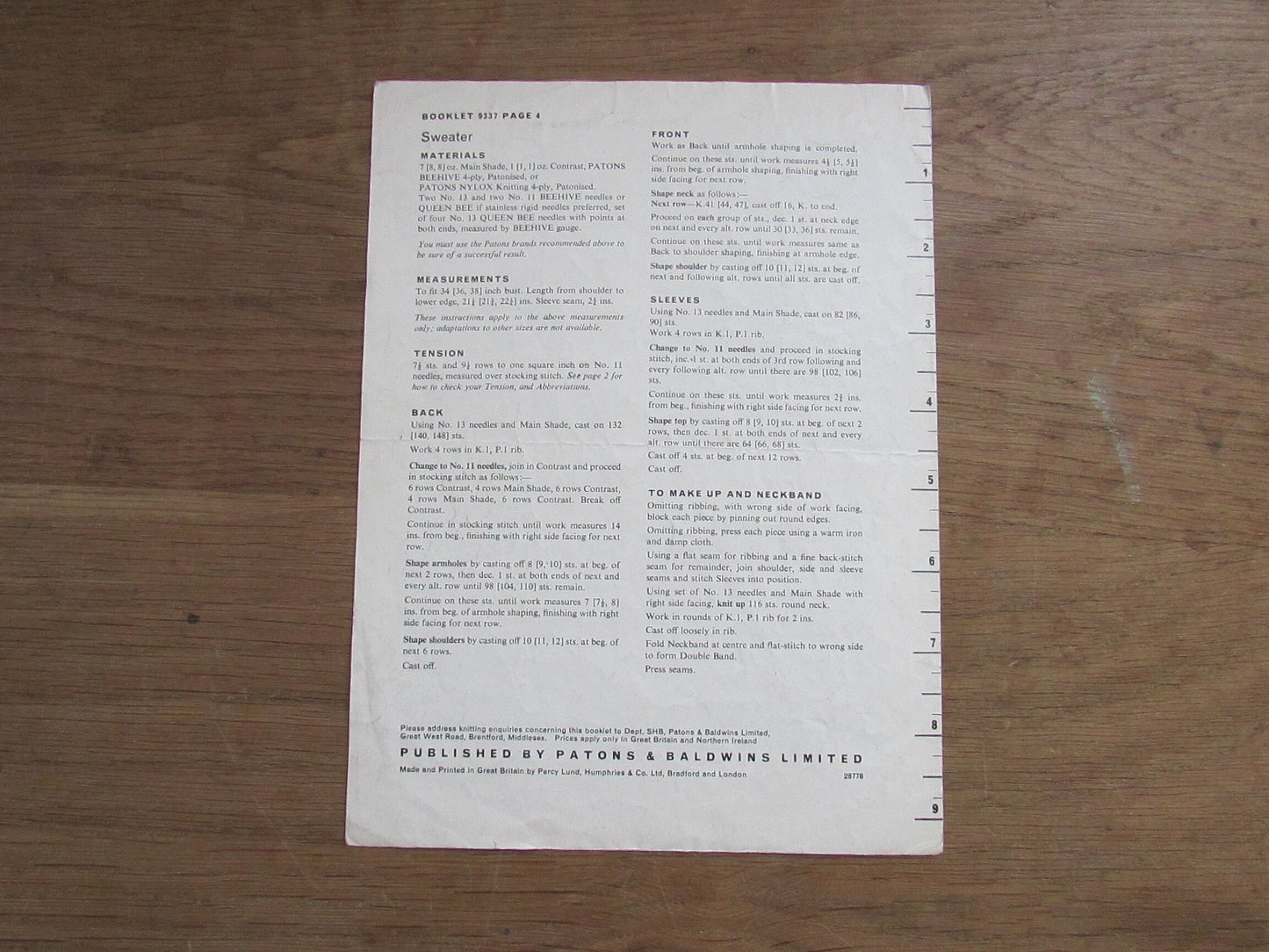 1960s Patons 9337 knitting pattern for jacket & sweater combination