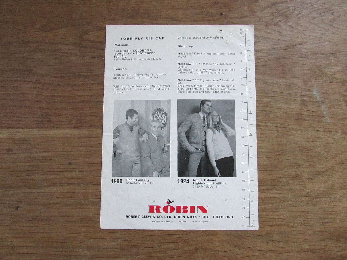 1960s Robin 1597 knitting patterns for caps for men