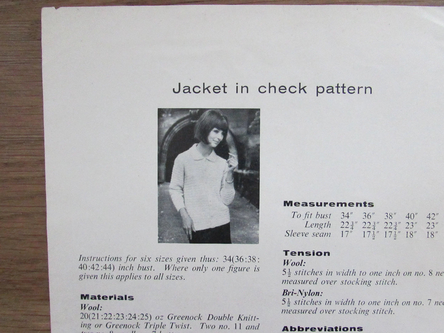 1960s Greenock 98 knitting pattern for jacket in check pattern